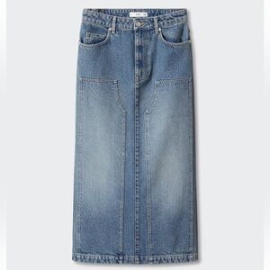 NWT Mango Classic Straight Midi Maxi 5 Pocket Blue Denim Skirt Sz M Slit In Back